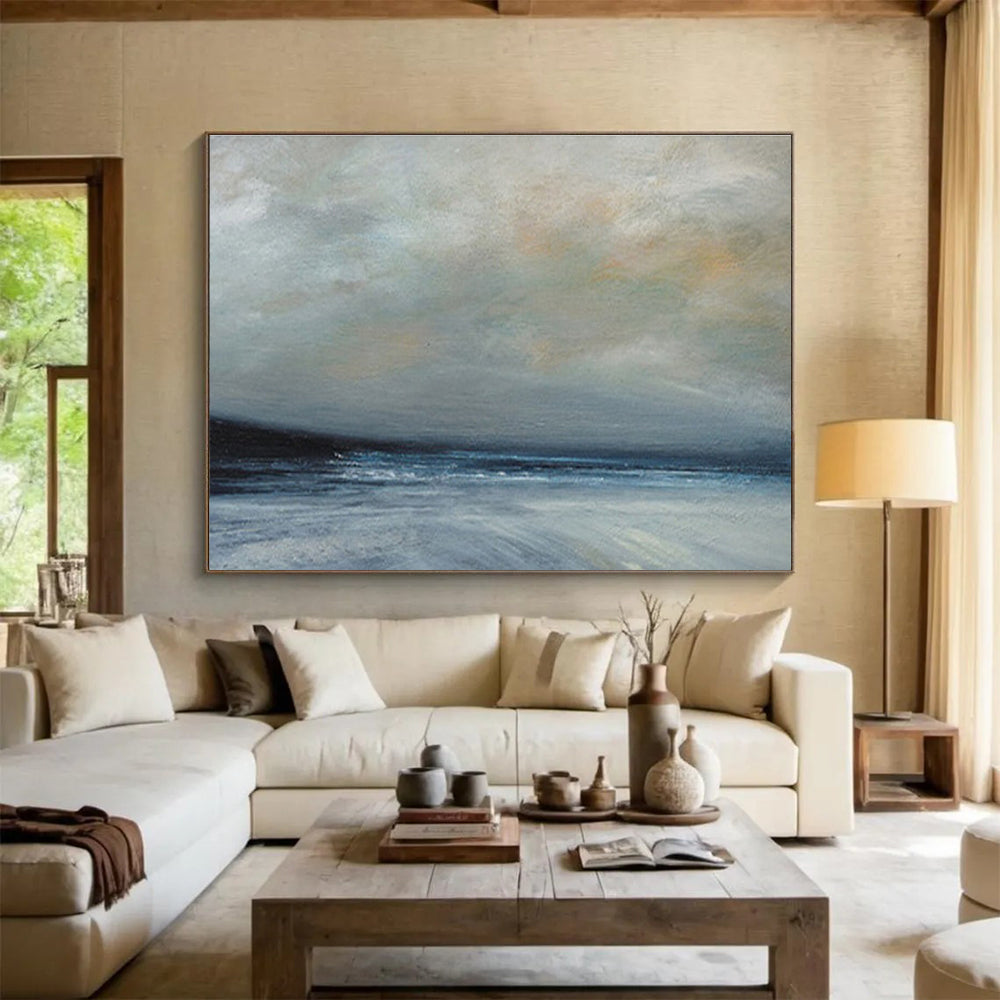Grey Toned Calm Sea Sky Abstract Painting THY021