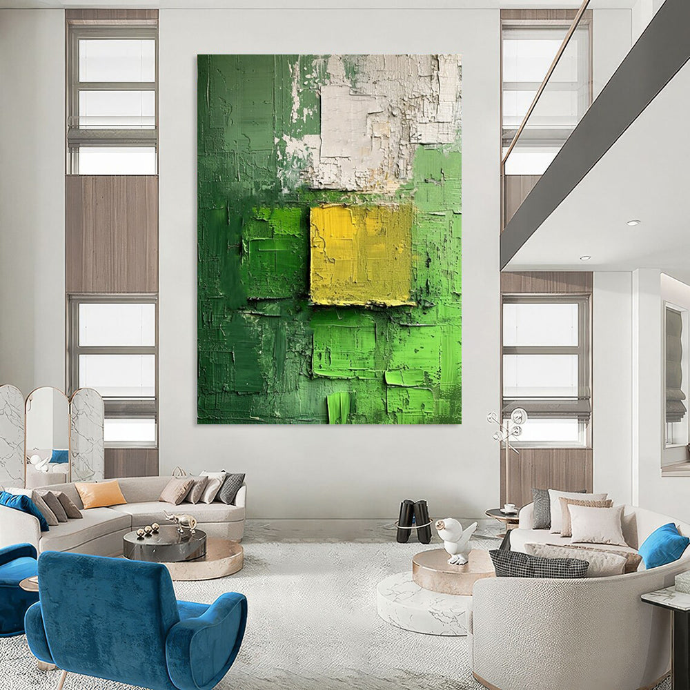 Green Yellow White Textured Abstract Painting ADGE029