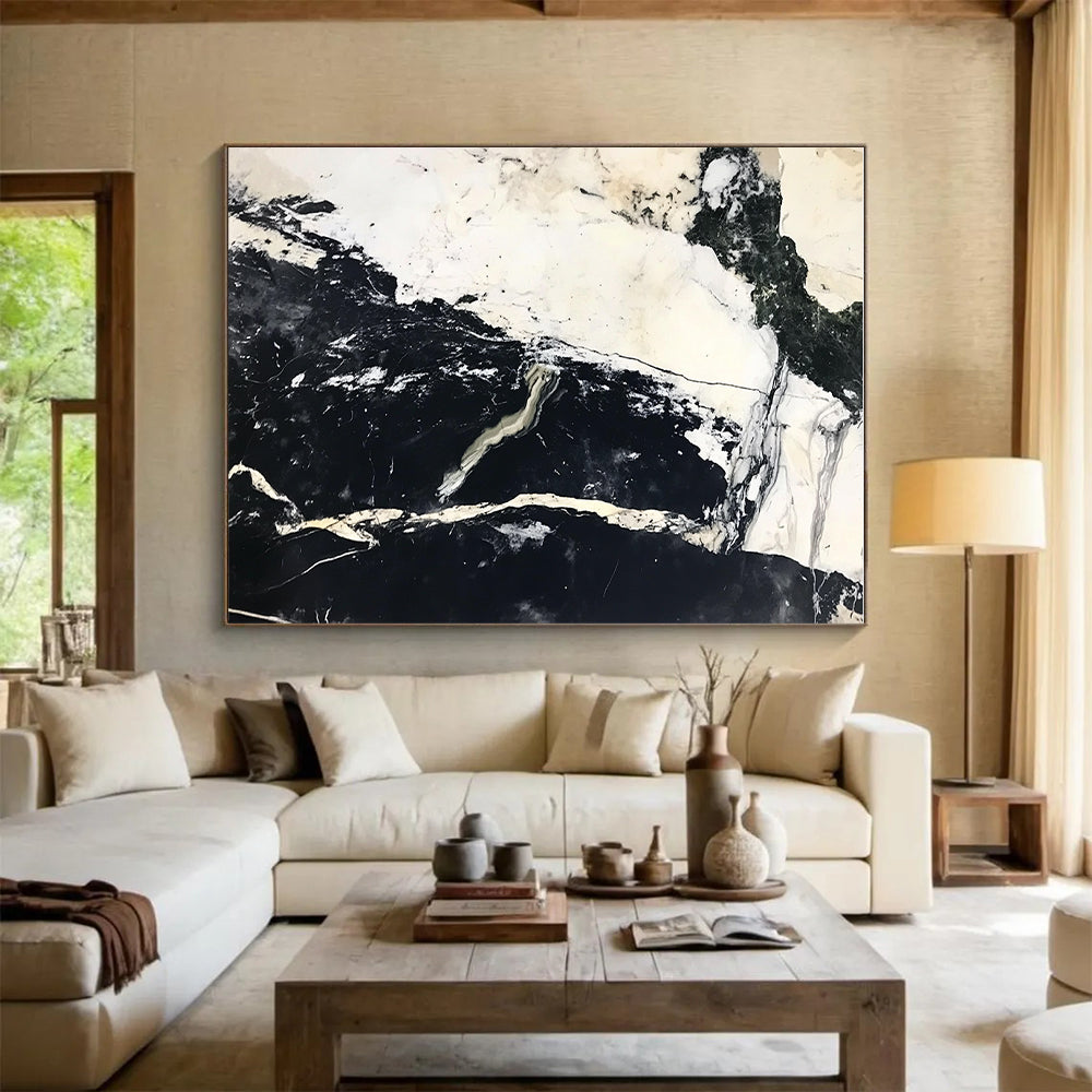 Black White Marble Abstract Painting with Natural Patterns GER743