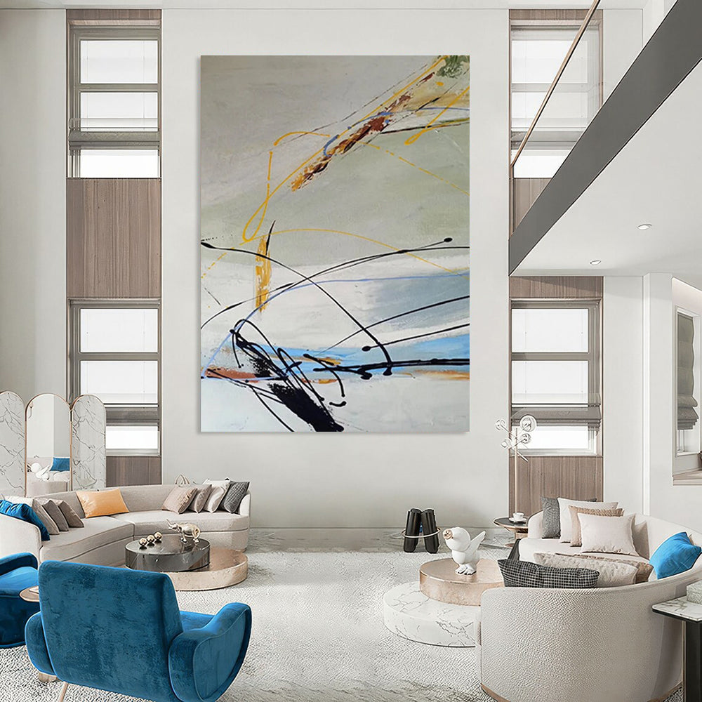 Yellow Blue Black Abstract Painting ADGE035