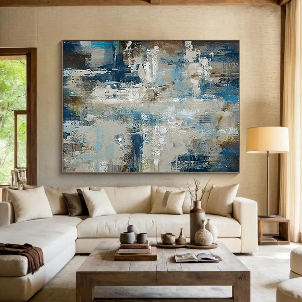 Blue Beige Abstract Textured Painting THY035