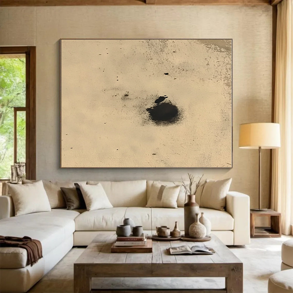 Black Spots on Beige Abstract Painting with Random Textures GER018