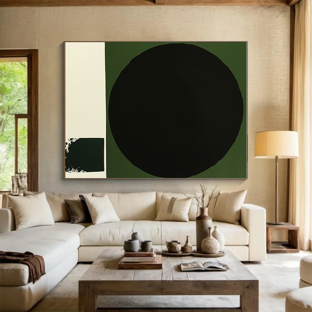 Black and Green Minimalist Geometric Abstract Painting GER218