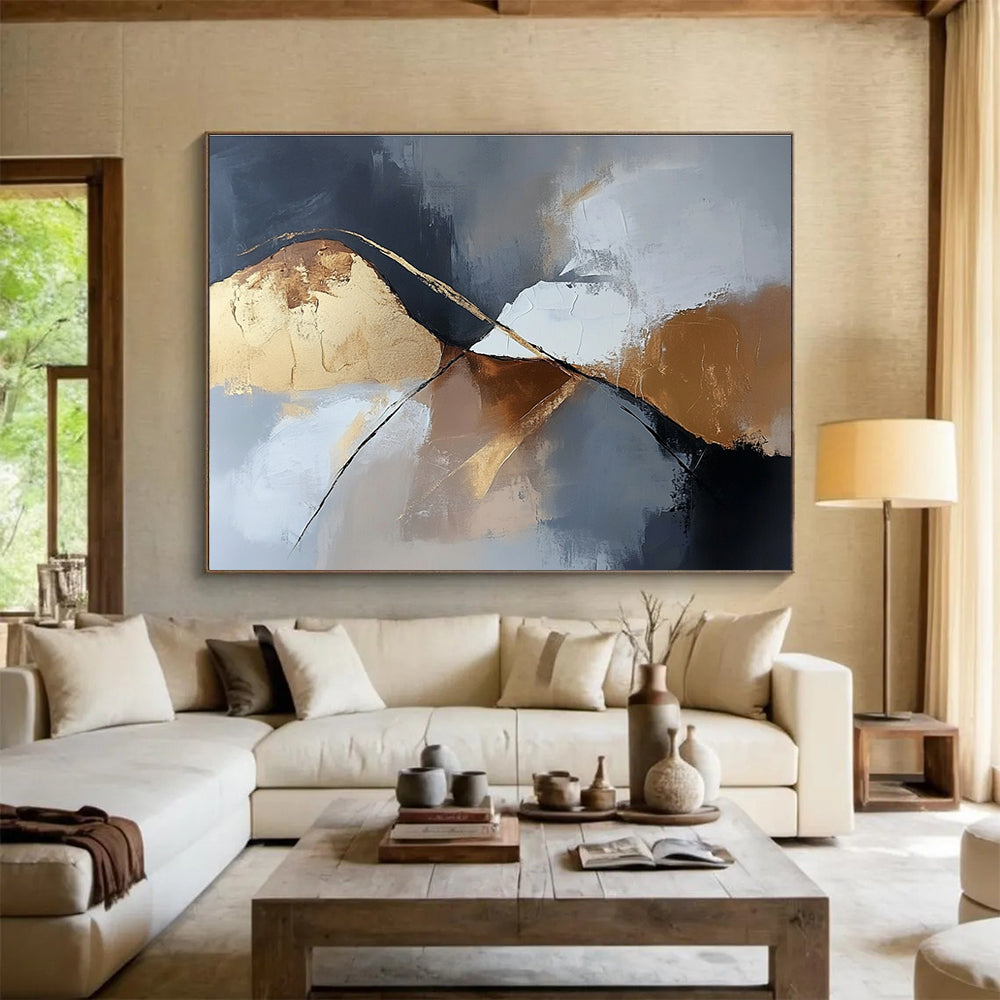 Gray Gold Abstract Landscape Painting with Abstract Mountains DYP485