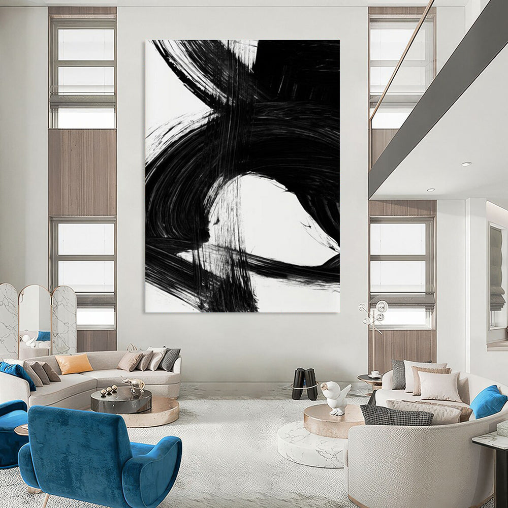 Black Ink Abstract with Dynamic Forms Painting ADGE196