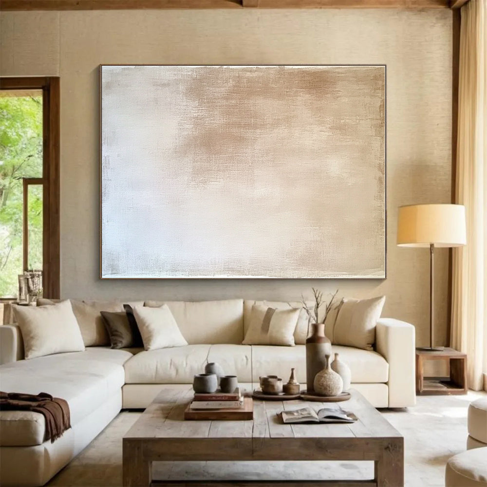 Beige and White Textured Abstract Painting with Subtle Gradients GER022