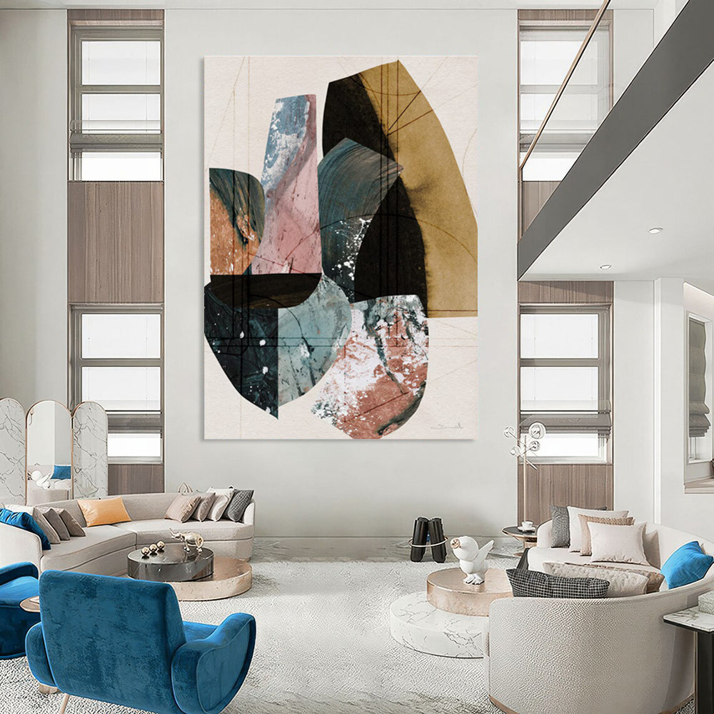 Geometric Collage with Earth Tones and Pastels Abstract Painting ADGE152