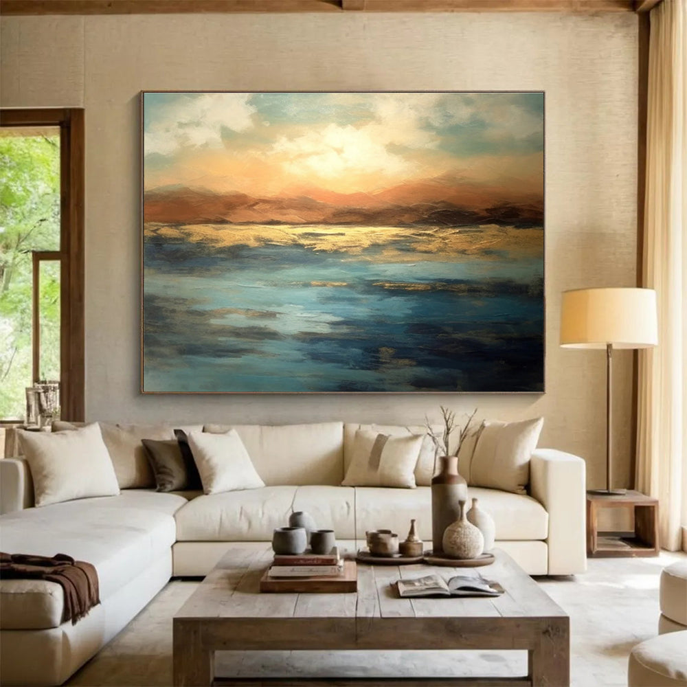 Orange Blue Sunset Landscape Abstract Painting THY054