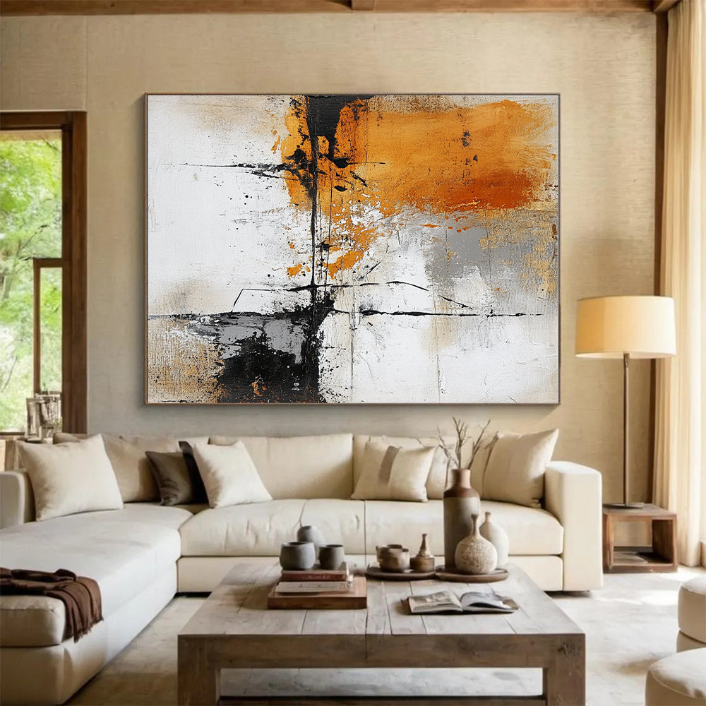 Orange Gray and Black Abstract Painting with Dynamic Splashes GER631