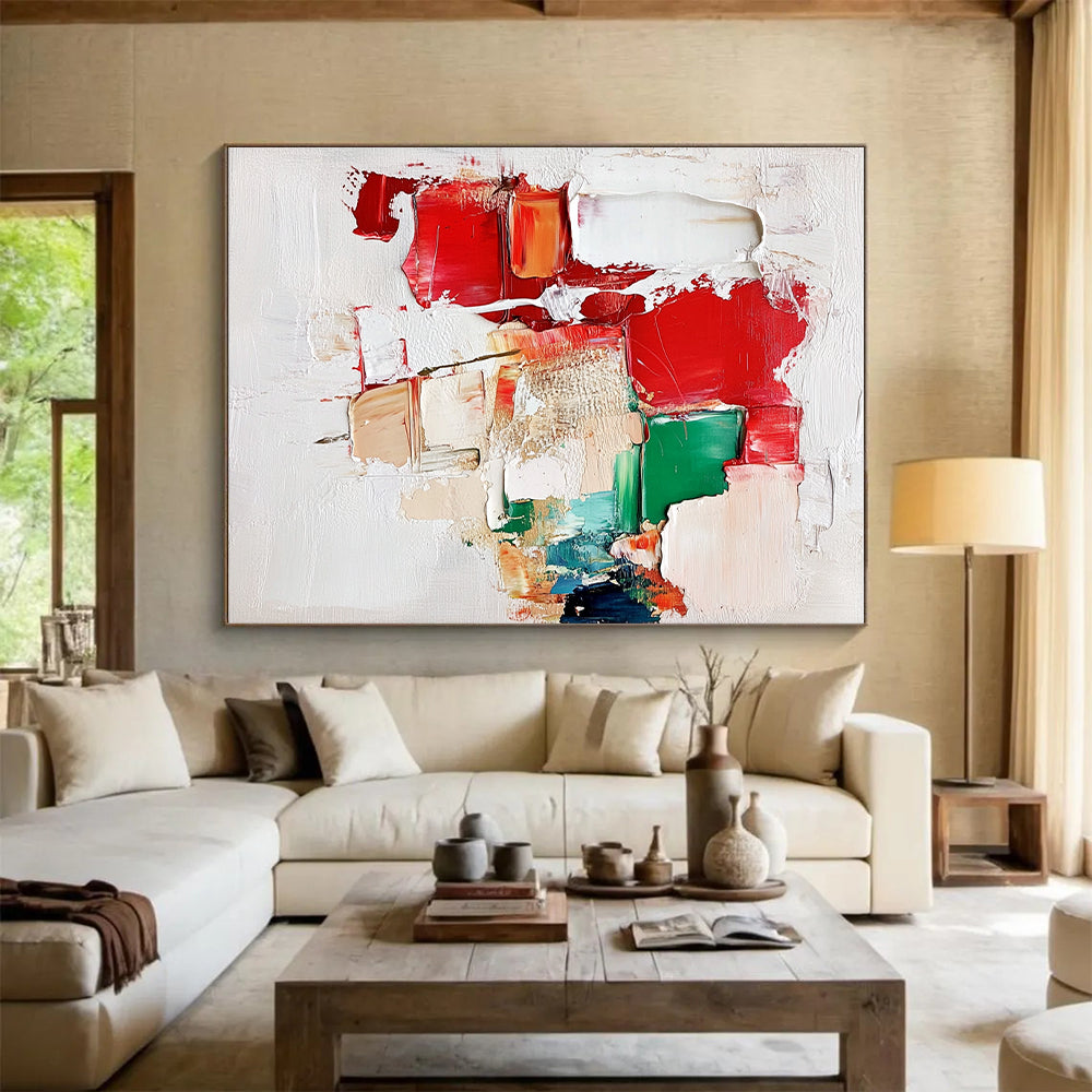 Colorful Patchwork Abstract Painting with Thick Impasto GER589