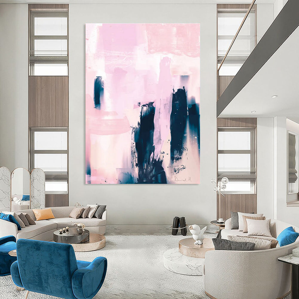 Pink and Blue Abstract with Bold Forms Painting ADGE179