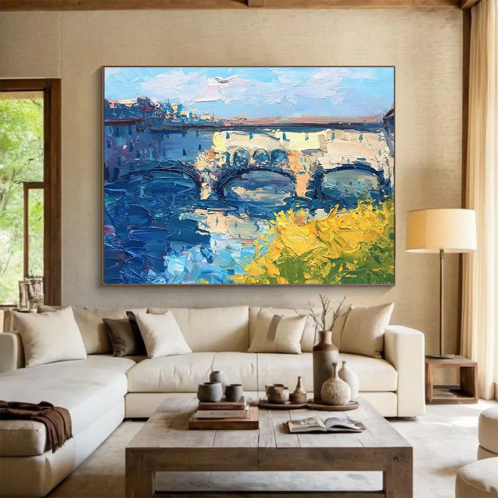 Bridge with Yellow Blossoms Abstract Painting THY435
