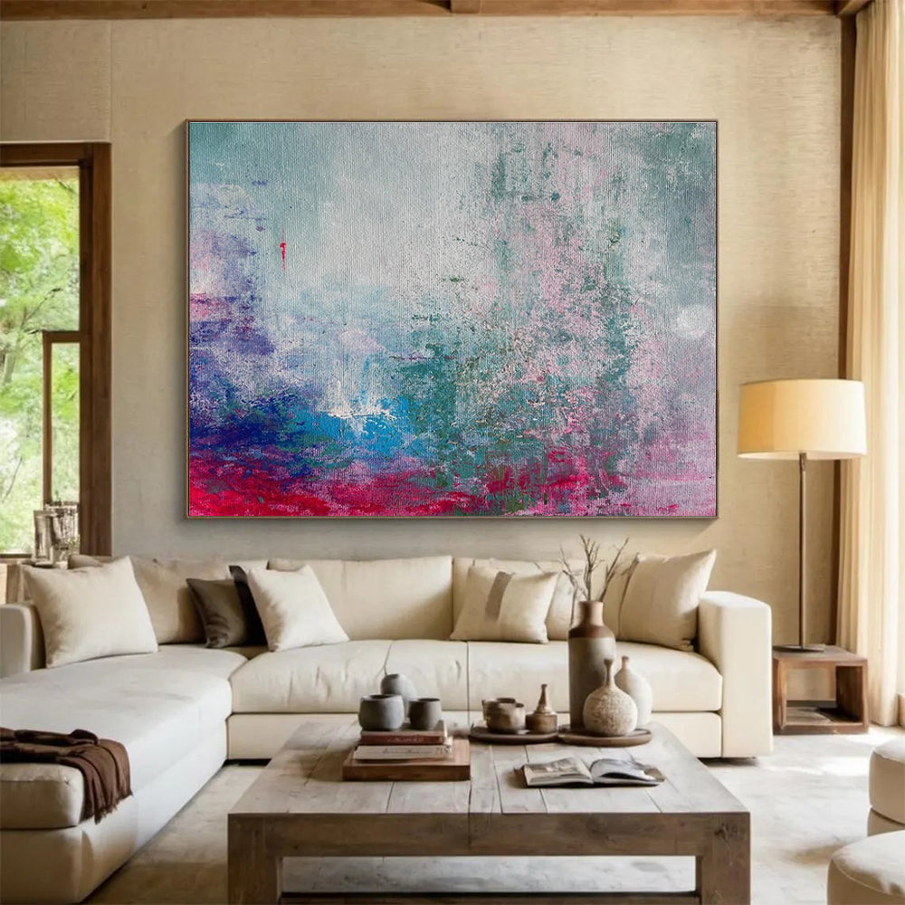 Blue Pink Abstract Painting with Dreamy, Ethereal Tones THY363