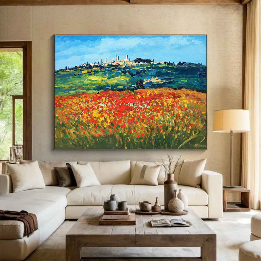 Colorful Tuscan Hilltop Town Abstract Painting THY468