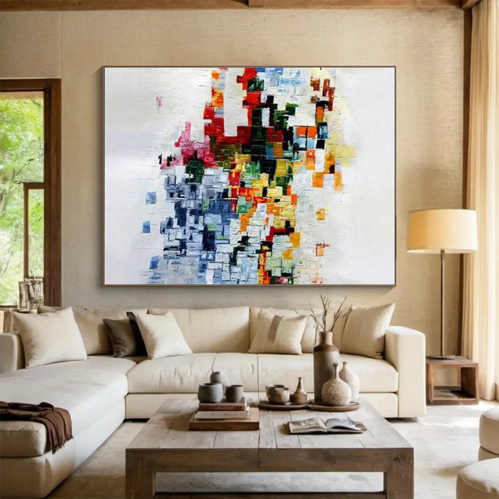 Colorful Mosaic - Style Abstract Painting with Diverse Square Hues THY288