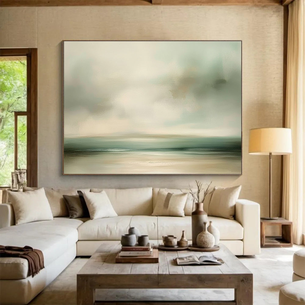 Soft Coastal Hues Abstract Painting with Muted Greens and Beiges DYP230
