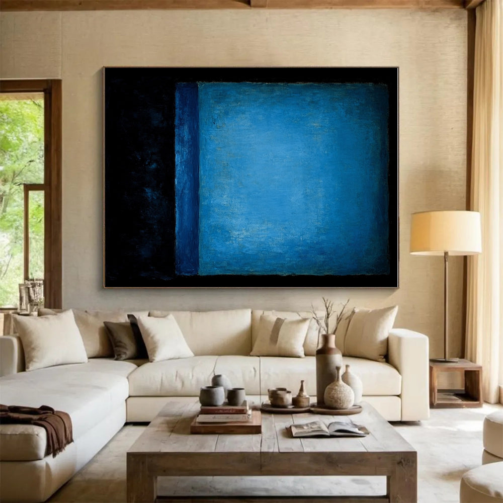 Deep Blue Monochromatic Abstract Painting with Textured Layers GER224