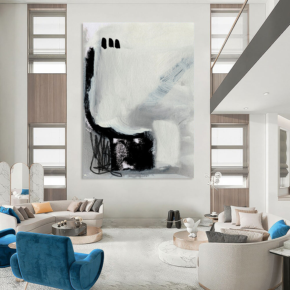 Small - scale Minimalist Abstract with Gray and Black Elements Painting ADGE205
