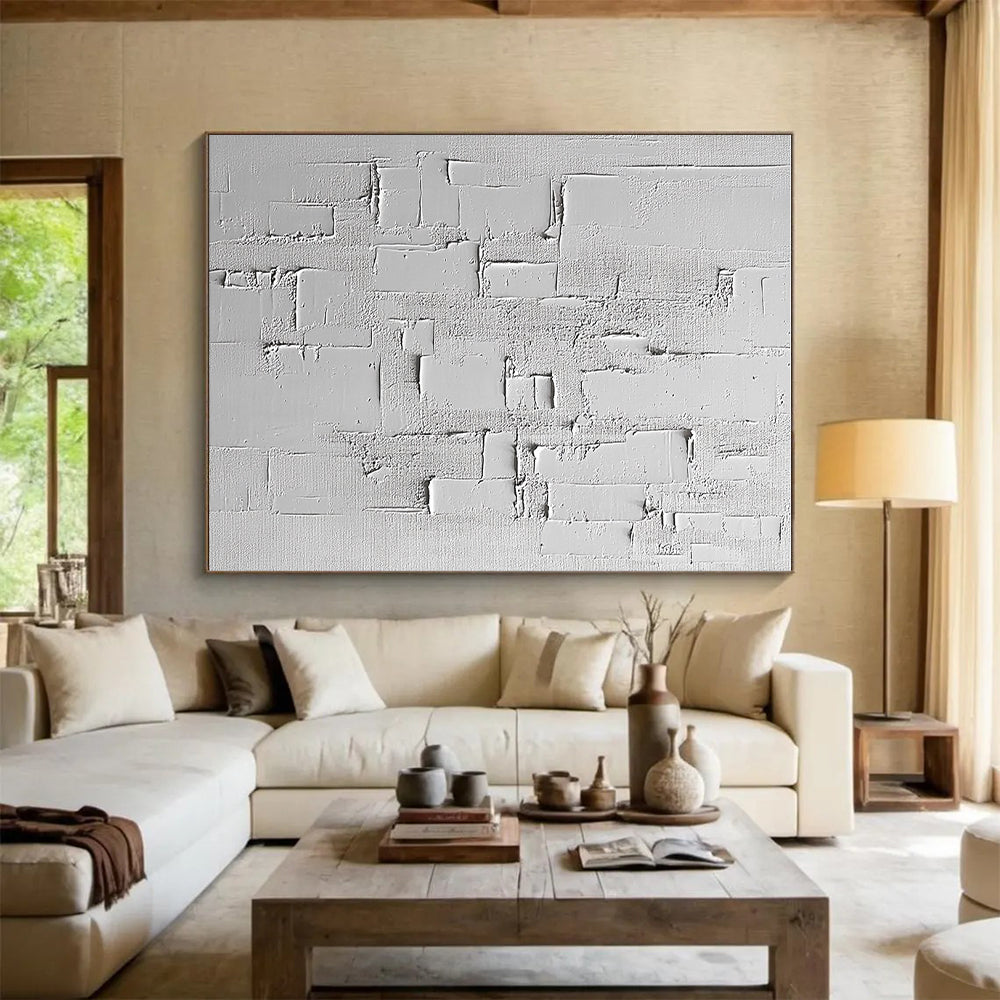White Textured Abstract Painting with Rectangular Forms GER063
