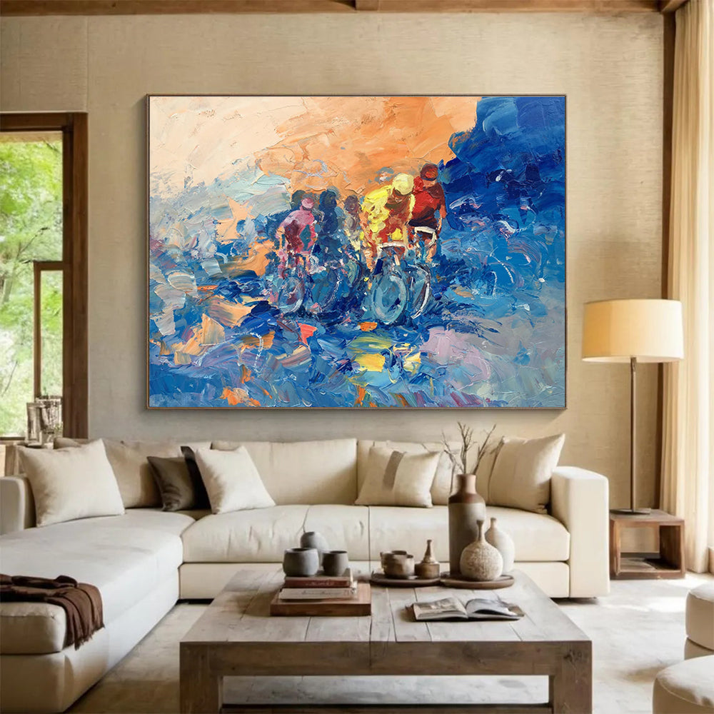 Cyclists in Motion Abstract Painting THY441