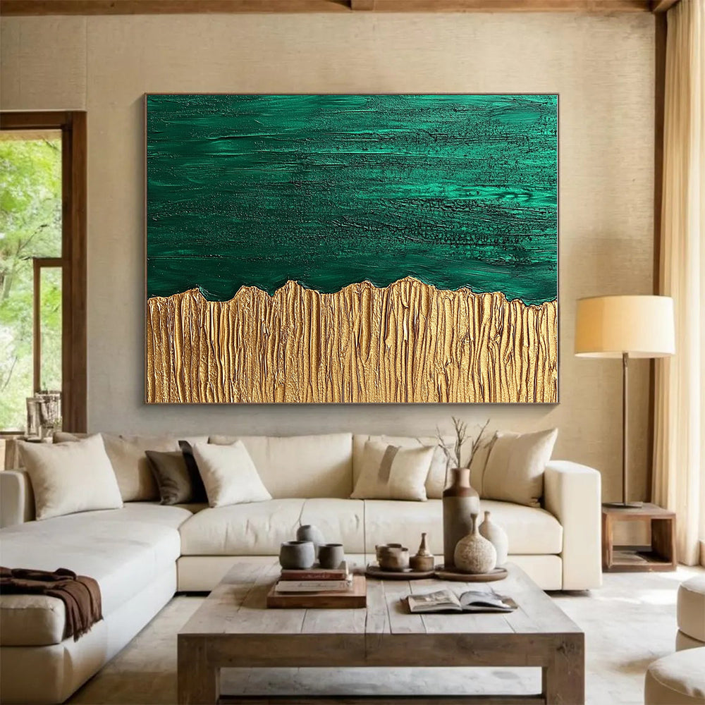 Green Gold Textured Split Abstract Painting GER835