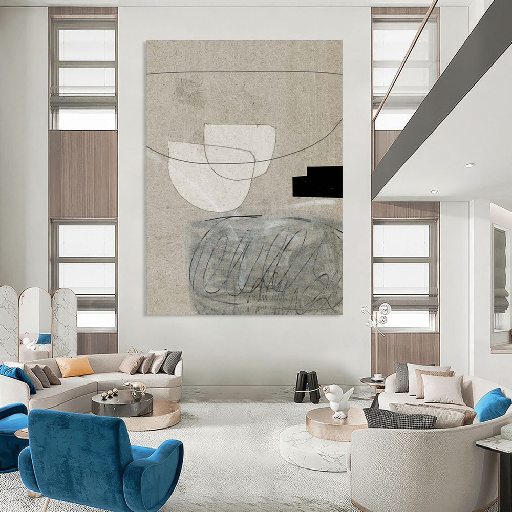 Minimalist Collage on Beige Abstract Painting ADGE167