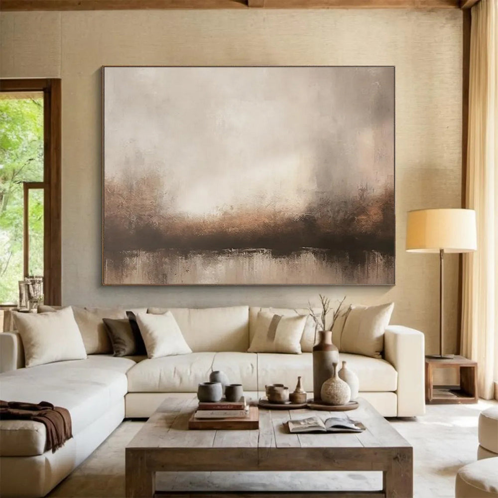 Beige Brown Abstract Painting with Subtle Landscape Hints THY321