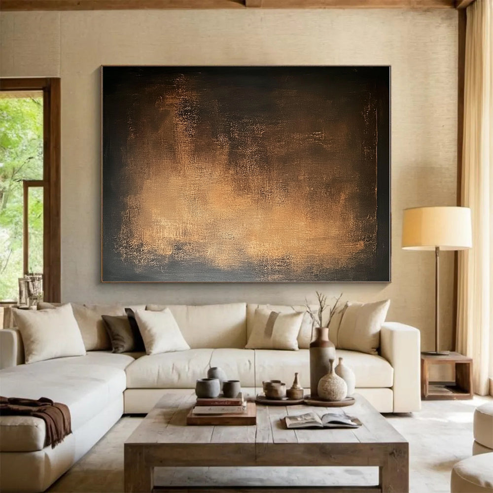 Dark Gold Abstract Painting with Mysterious Glow GER136