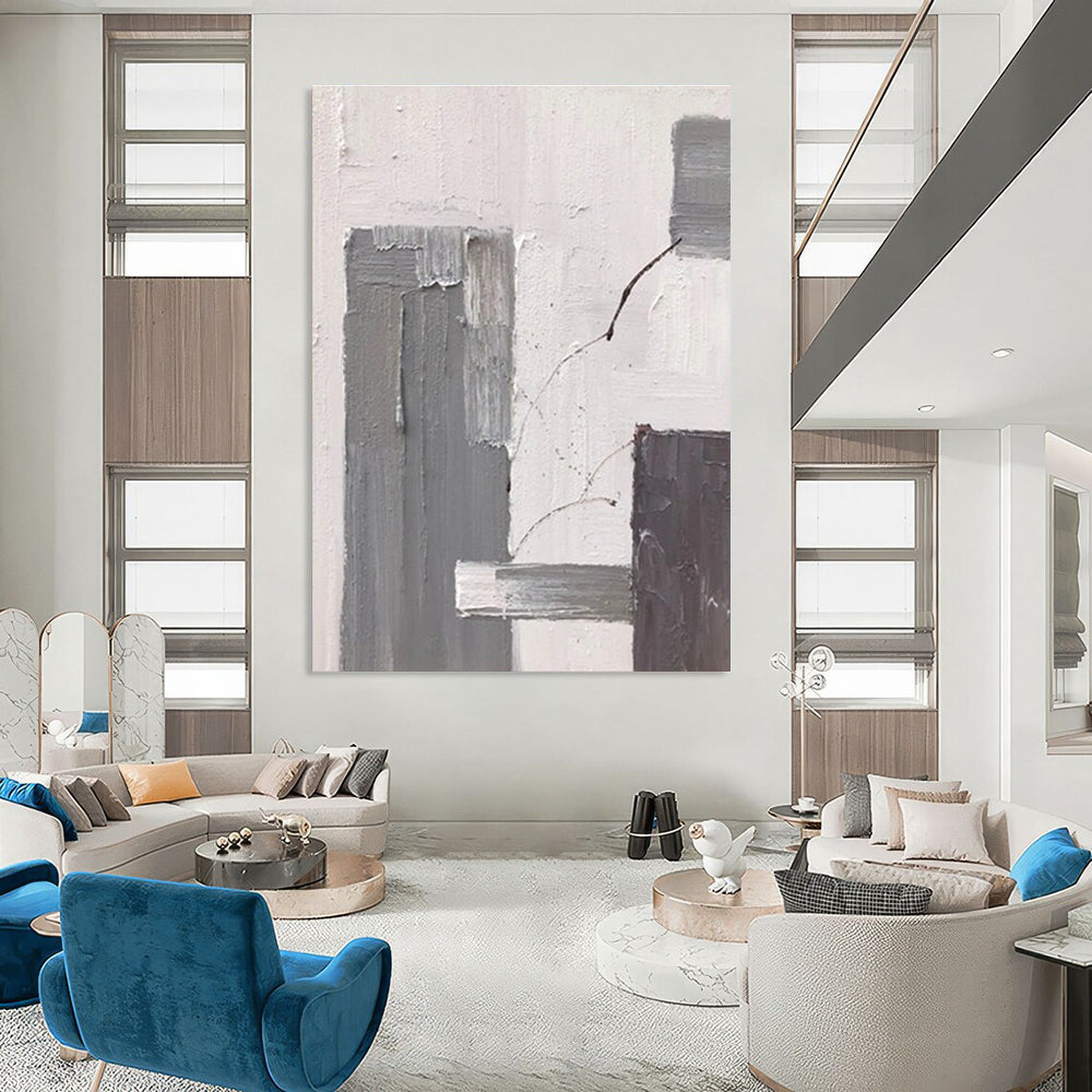 Gray and White Textured Abstract Painting with Subtle Shapes ADGE396