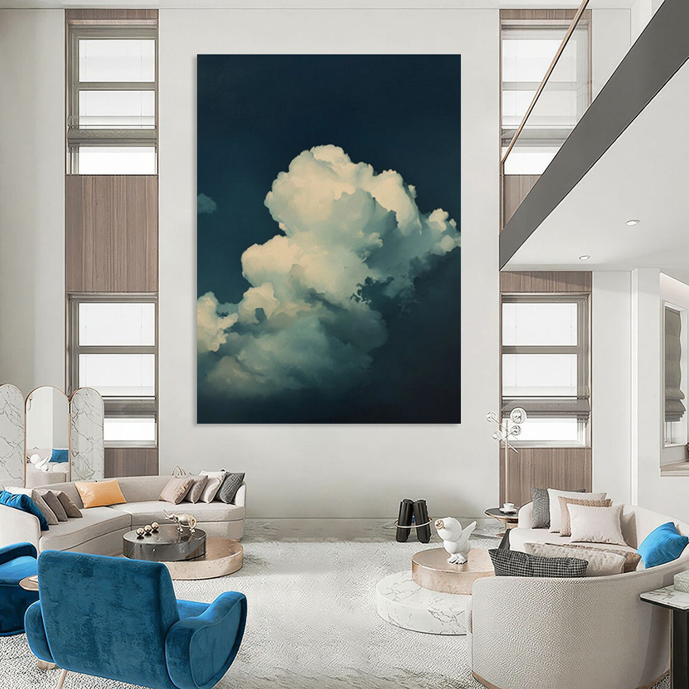 White Clouds Dark Blue Sky Abstract Painting ADGE020