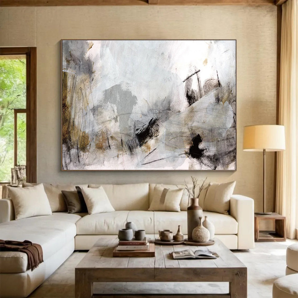 Ear THY - toned Abstract Landscape Painting with Grey and Brown Hues THY135