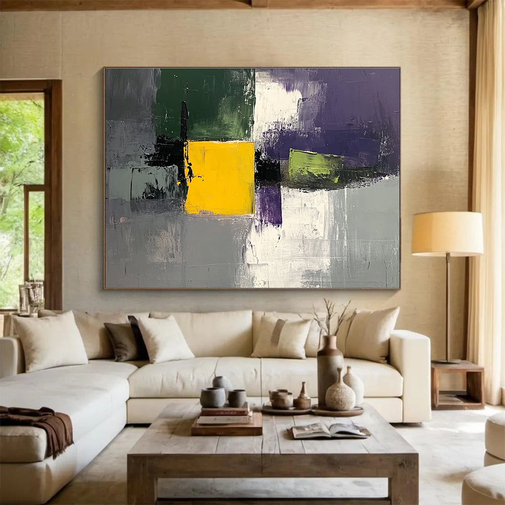 Geometric Color Block Abstract Painting with Bold Shapes DYP482