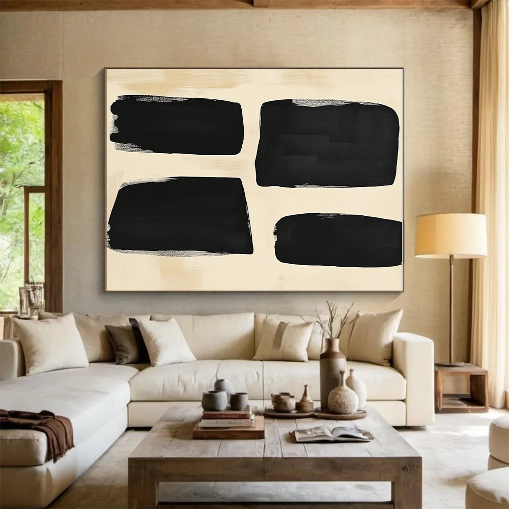 Black Beige Rectangular Forms Abstract Painting GER829