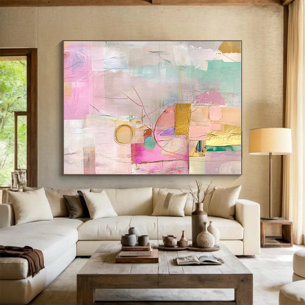Pastel and Gold Mixed Media Abstract Collage Painting GER202