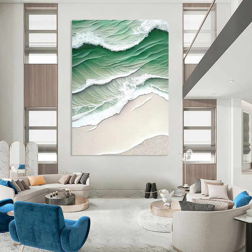 Green and White Wave Beach Abstract Painting ADGE290