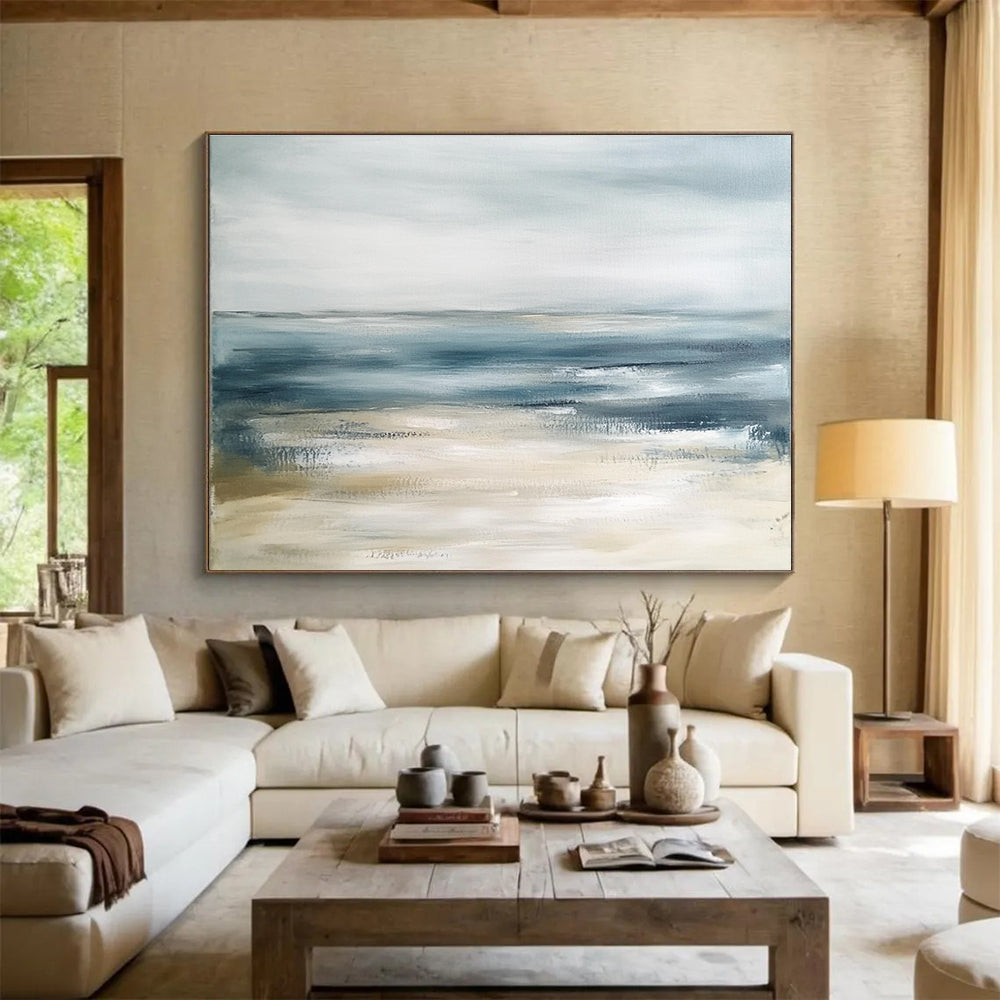 Blue Gray Sea Abstract Painting with Subtle Color Blends DYP436