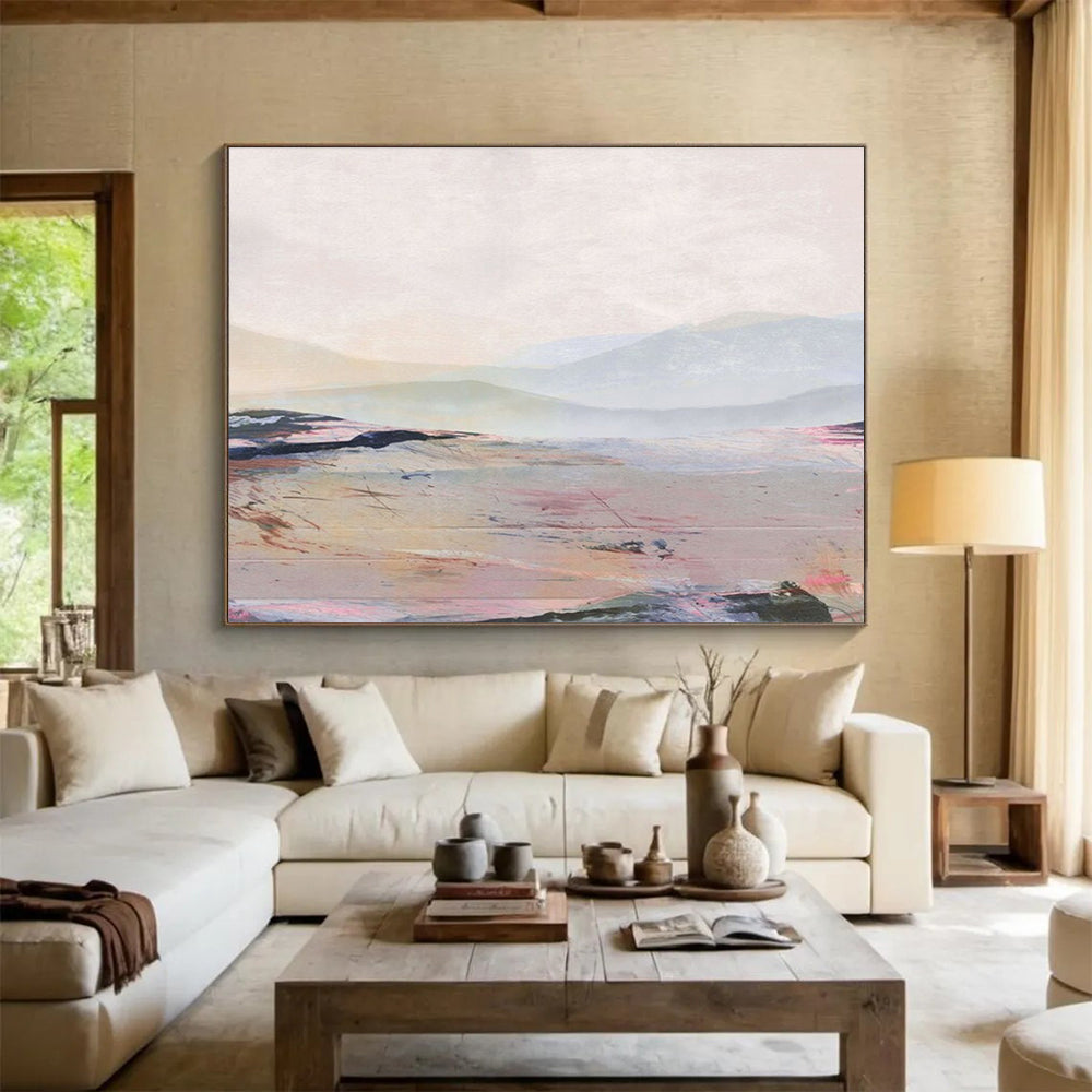 Pastel Mountain Abstract Painting with Soft Color Blends THY129