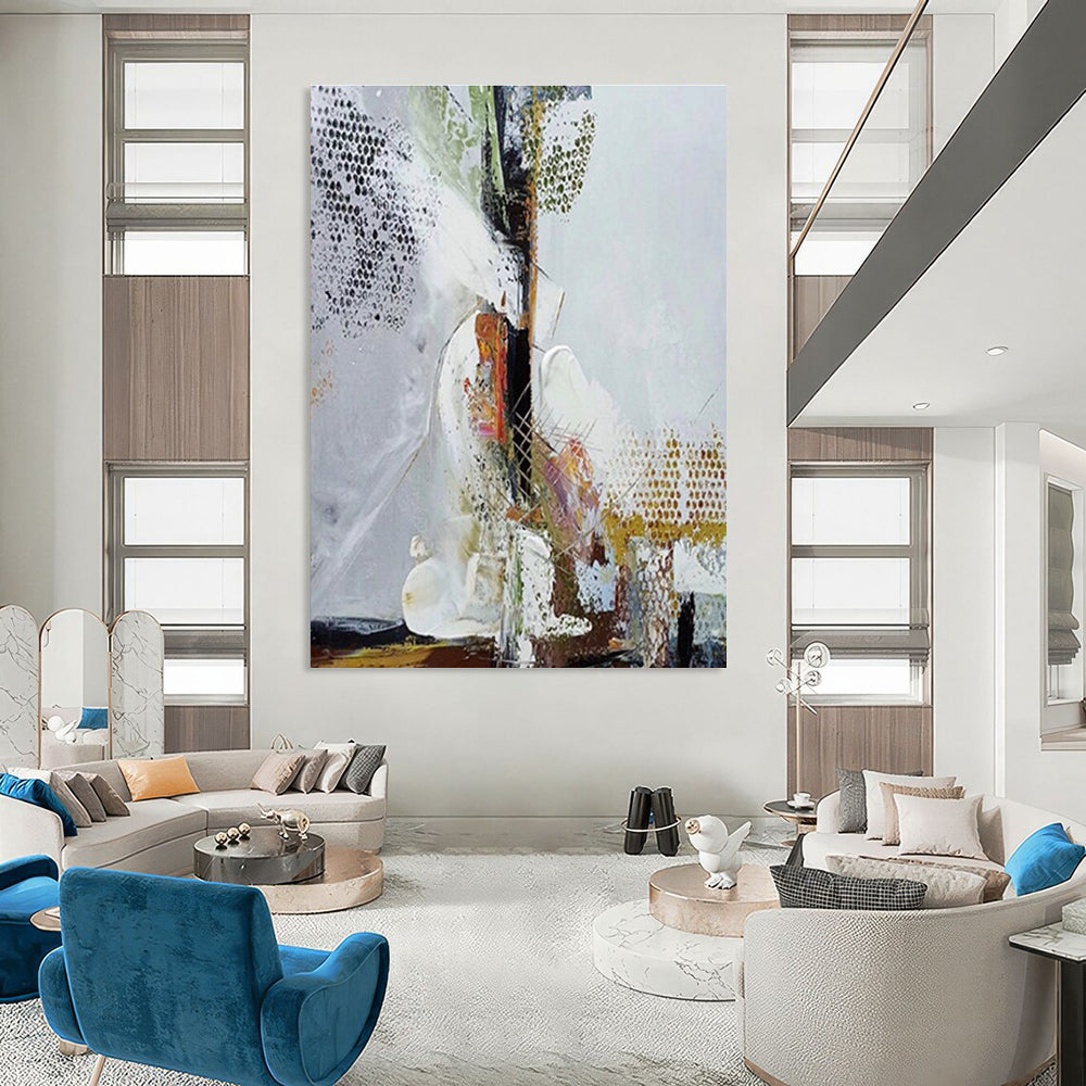 Grey Colorful Dotted Abstract Painting ADGE043