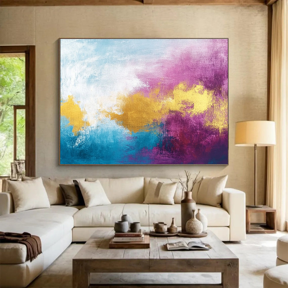 Blue Purple Gold Abstract Painting with Soft Blends DYP480