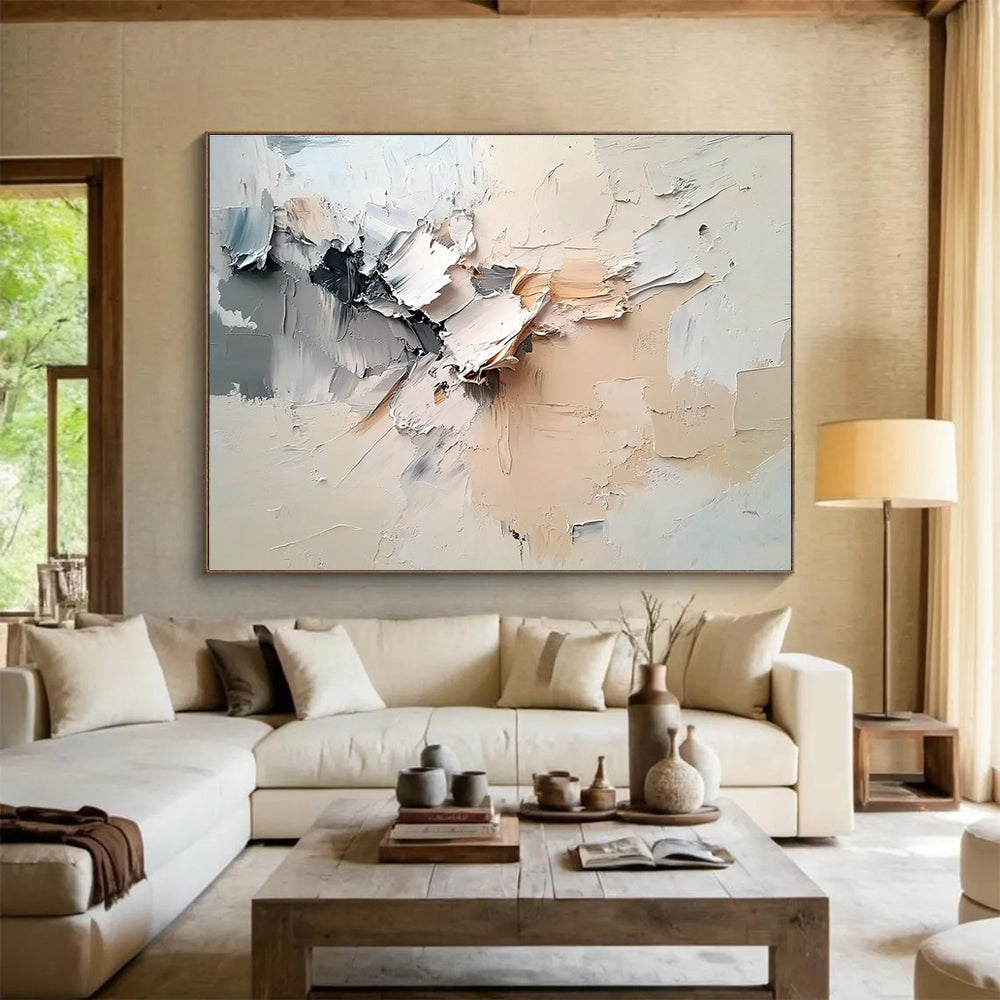 Textured Beige and Gray Abstract Painting with Dynamic Layers DYP294