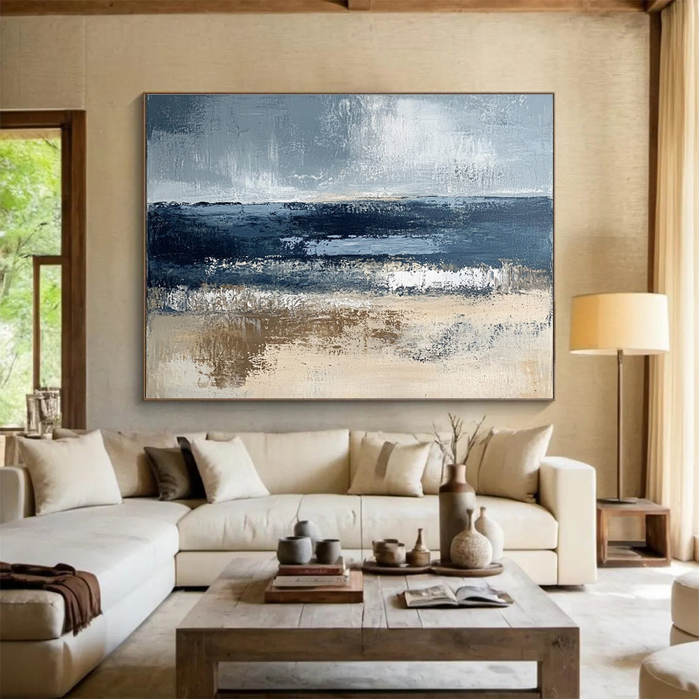 Gray and Blue Coastal Abstract Painting with Textured Layers DYP362