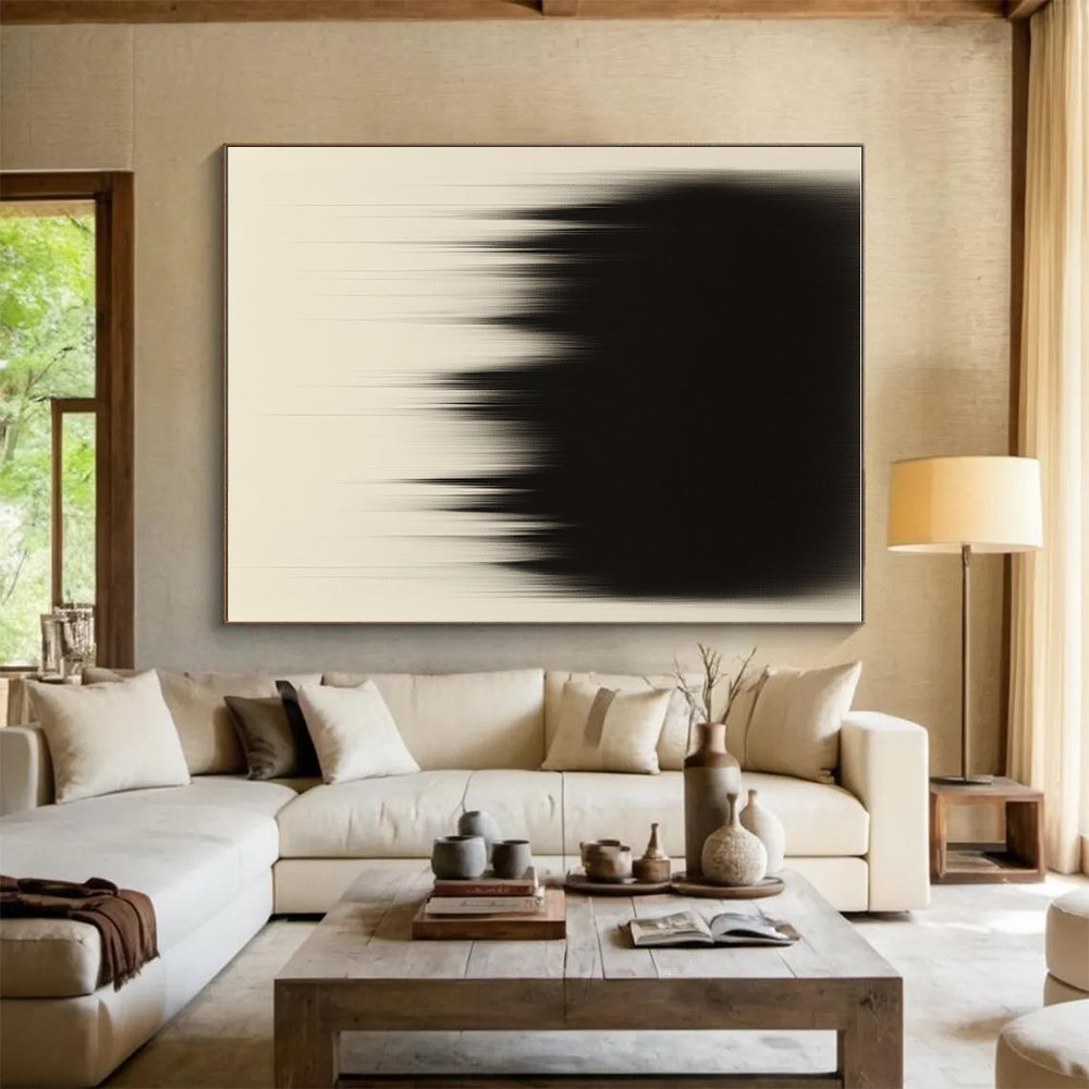 Black and Beige Gradient Abstract Painting with Dripping Effects GER182