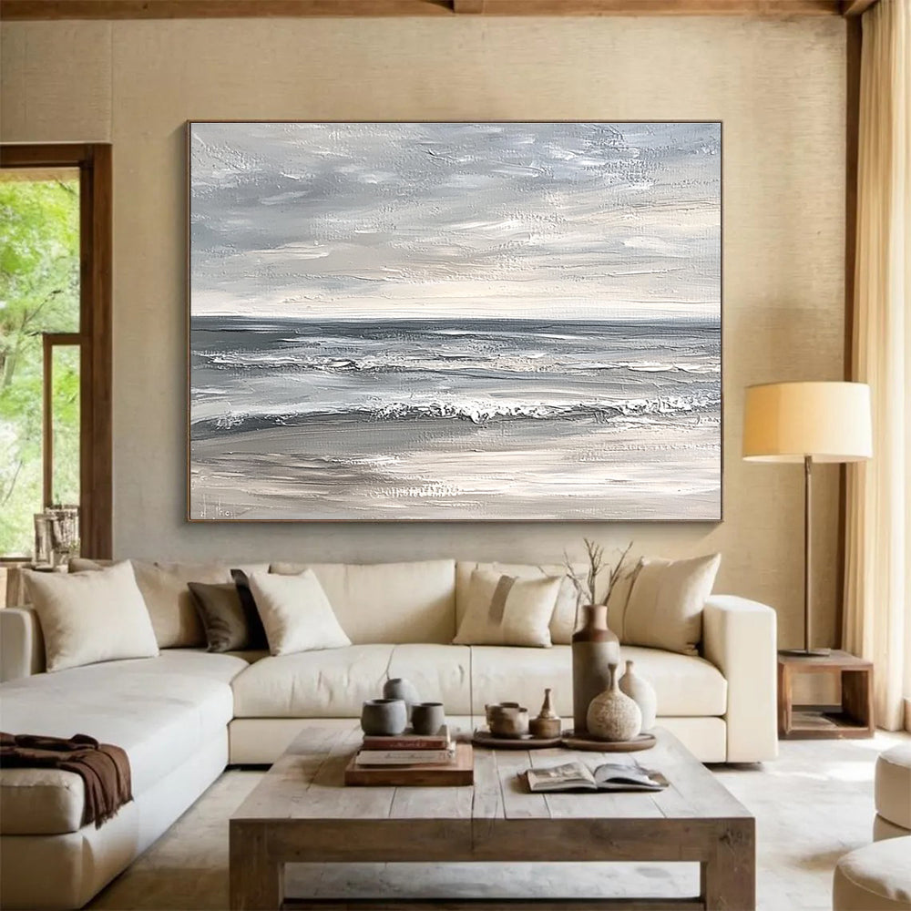 Gray Sea Abstract Landscape Painting with Calm Tones DYP435