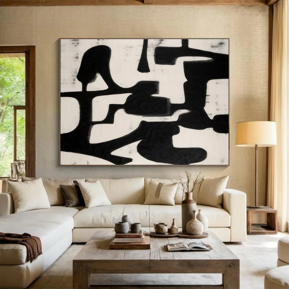 Black White Minimalist Abstract Painting THY062