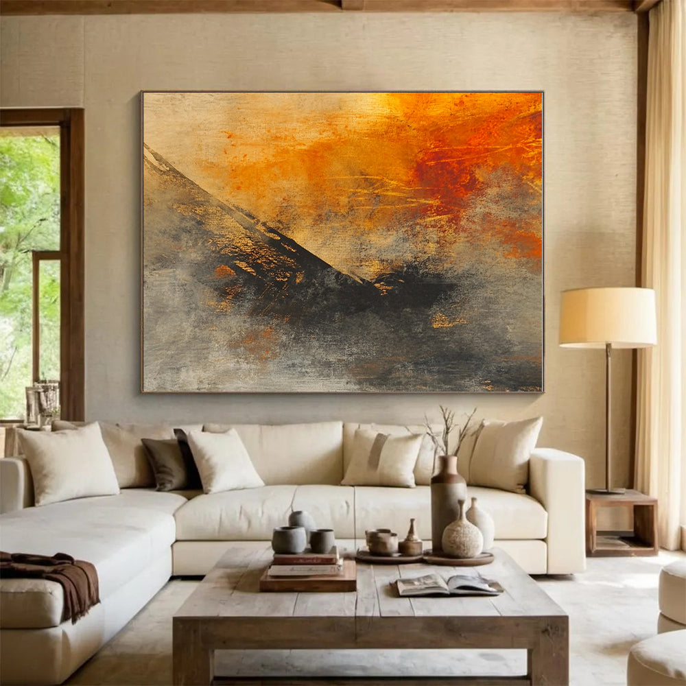 Orange Gray Abstract Painting with Textured Layers GER800