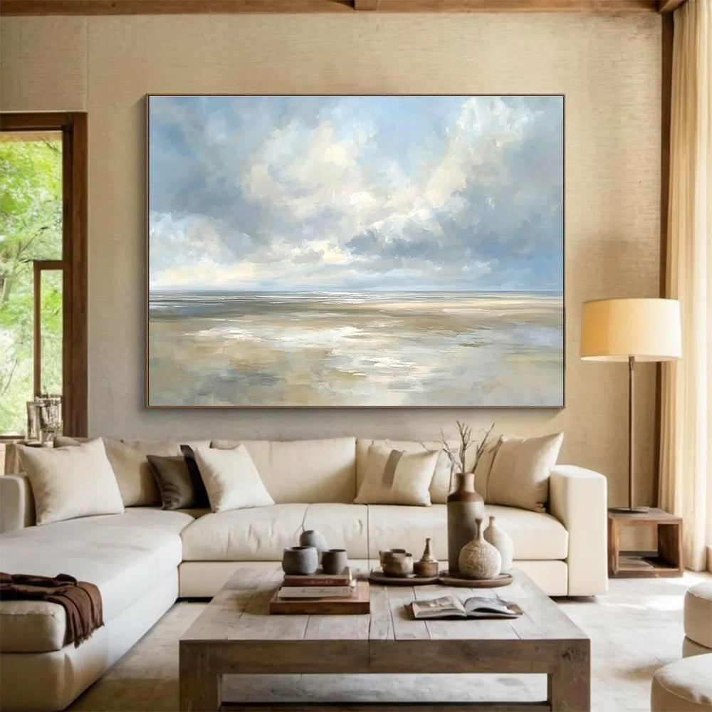 Blue and White Seaside Sky Abstract Painting DYP135