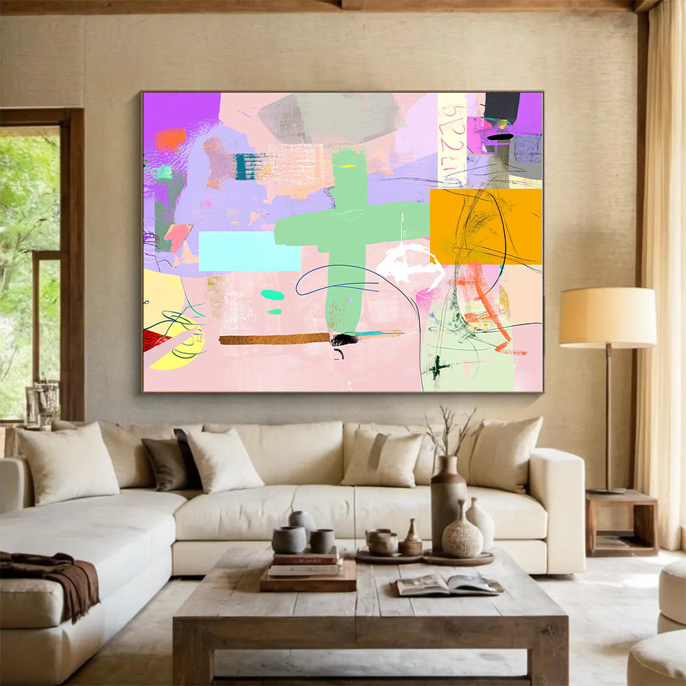 Playful Mixed Media Abstract Collage with Diverse Colors GER209