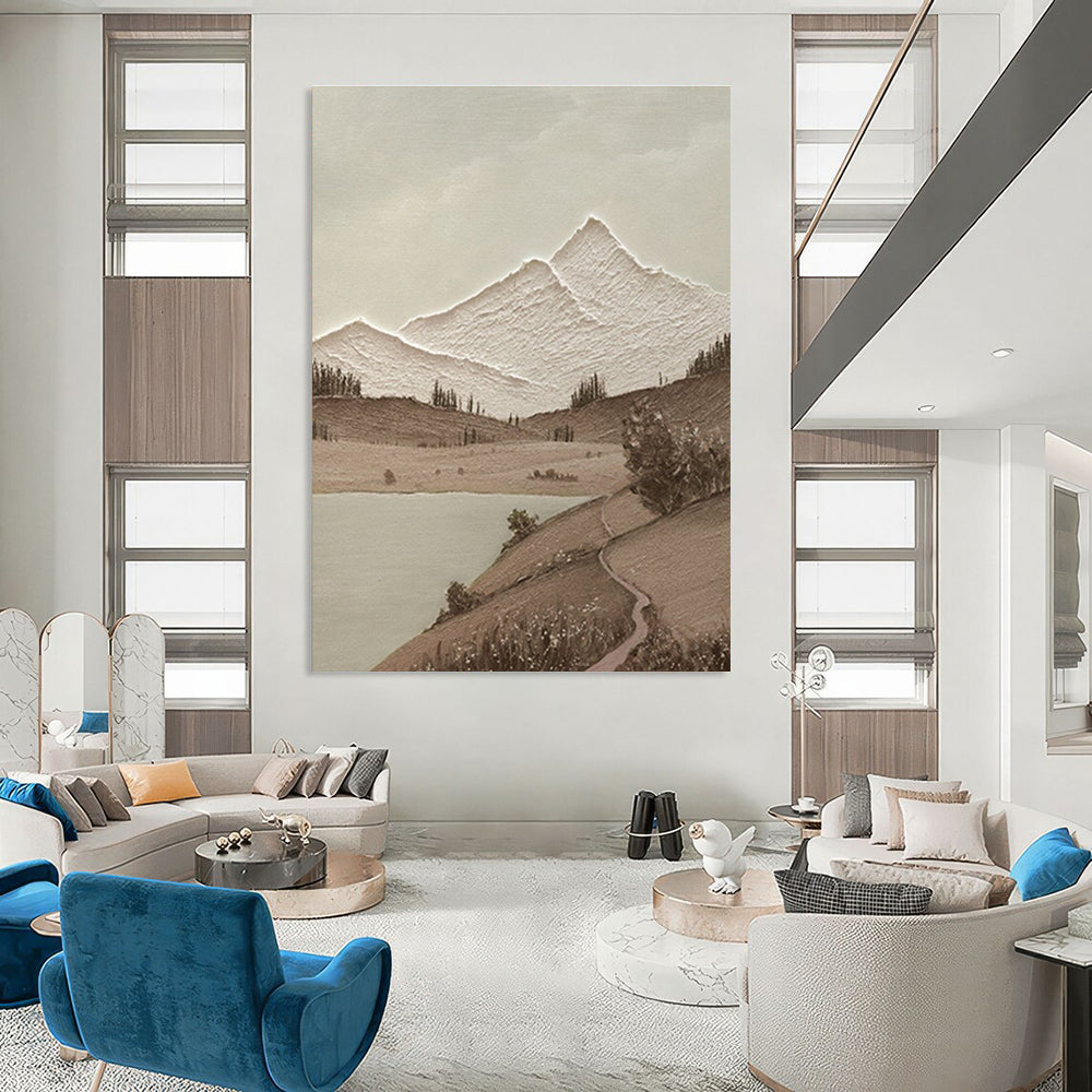 Neutral - toned Mountain Landscape Abstract Painting ADGE268