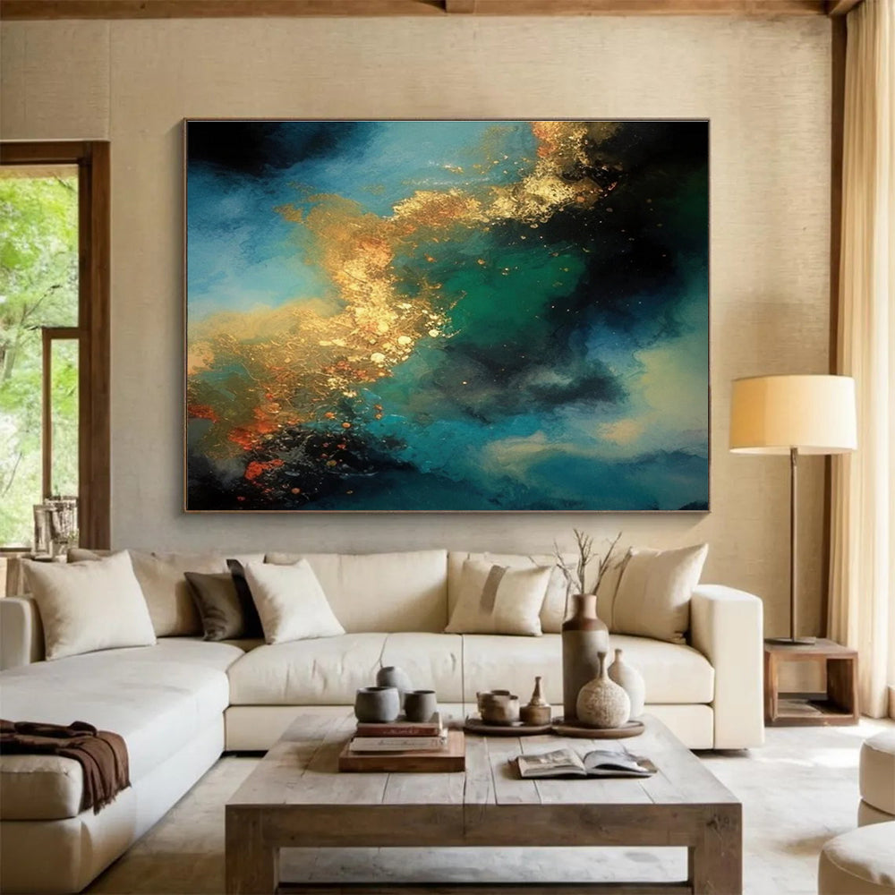 Blue Green Gold Abstract Painting THY071