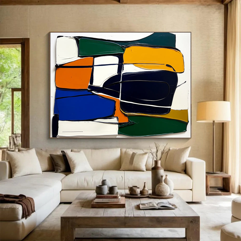 Colorful Geometric Abstract Painting with Textured Shapes GER613